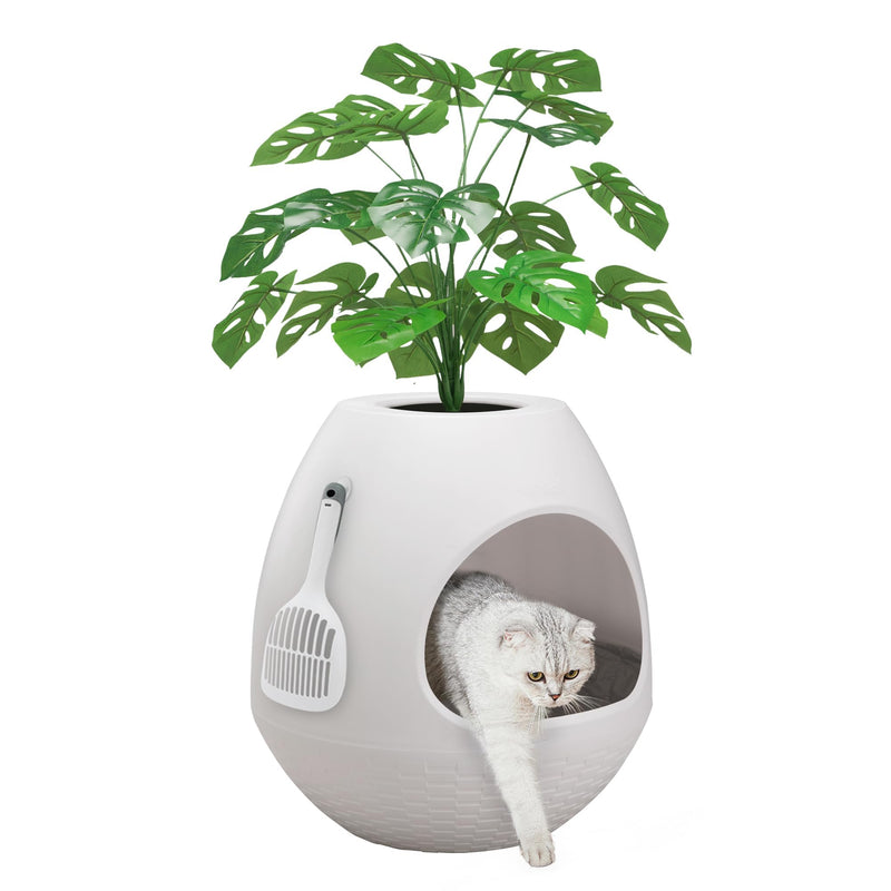 Eggloa6 Plant Litter Box, Hidden Cat Litter Box with Artificial Plants, DIY Litter Box Furniture (Light White)