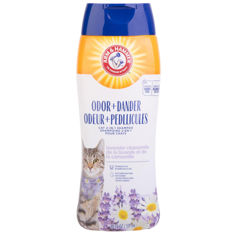 Arm & Hammer 2-in-1 Deodorizing & Dander Reducing Shampoo for Cats, Baking Soda Cat Shampoo for Dander, Odor Control and Coat Cleaning, Lavender Chamomile Scent, 20 Fl Oz
