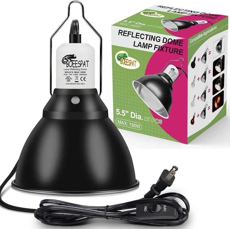Reptile Lamp Bulb Fixture 5.5 Inch Deep Dome with Switch - Ideal for 60W/75W/100W/150W Heat Lamp Bulbs, Compatible with