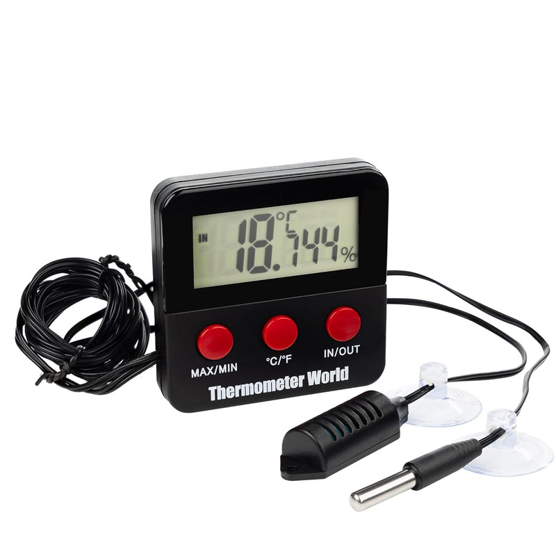 Digital Reptile Thermometer Hygrometer with 2 External Remote Probes