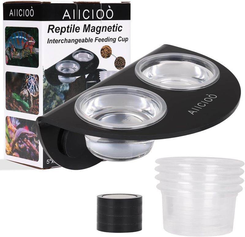 AIICIOO Gecko Feeder Ledge with 6 Pack Plastic Bowls Crested Gecko Food Dish Strong Magnetic Reptile Food Feeder Water D
