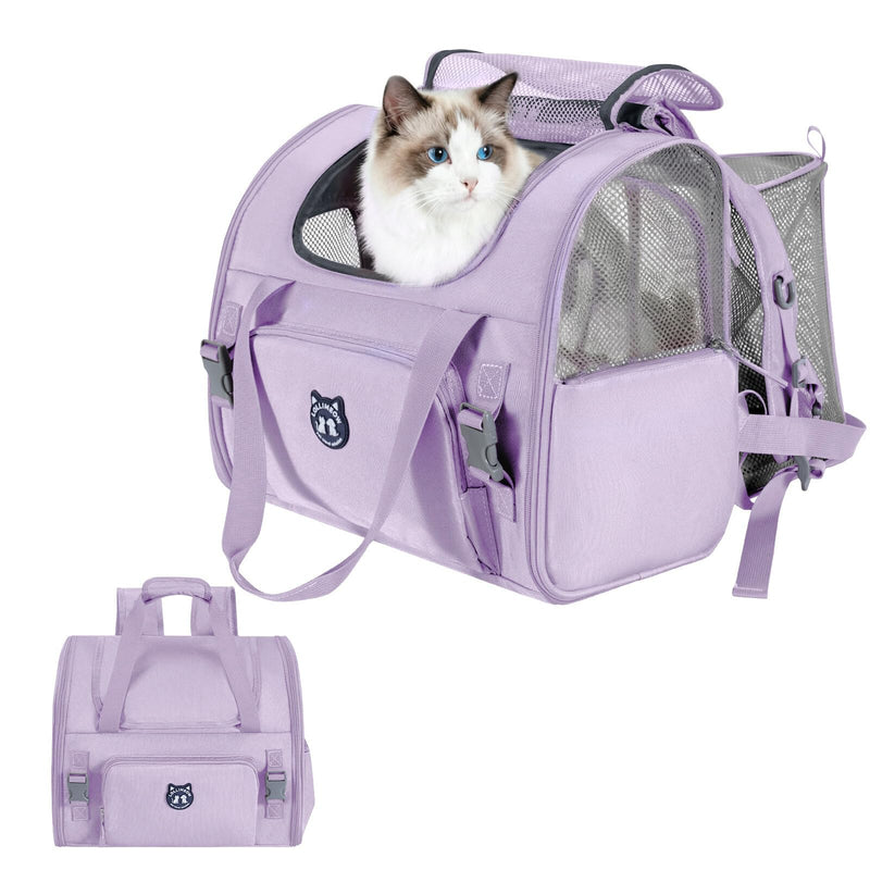 Lollimeow Expandable Cat Carrier Backpack for Large Cats - Airline Approved Pet Carrier Backpack for Small Dogs, Hiking & Travel, Waterproof with Breathable Mesh, 14lbs Capacity (Lavender, Standard)
