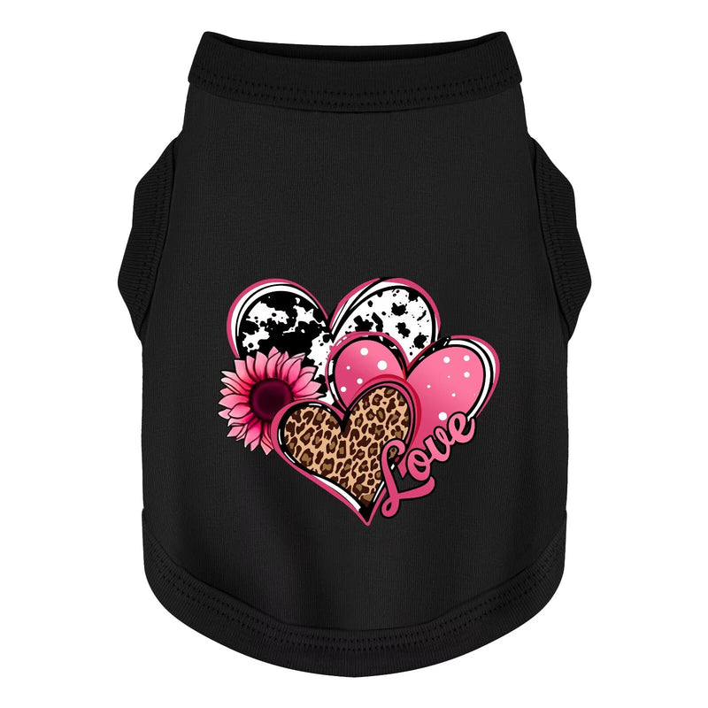 Discover Cozy Cotton Canine Wear: Soft, Lightweight, and Breathable Dog Shirt Vest with Eye-Catching Graphics (Hearts and Love), Keeping Your Furry Friend Comfy! Black M