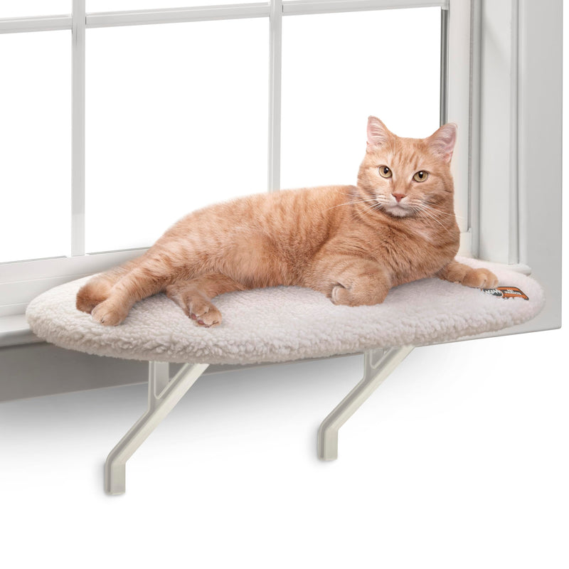 K&H Cat Window Perch for Large Cats - Heavy Duty Kitty Sill Bed Holds 40 lbs, Orthopedic Cushion, Washable Cover, Soft Fleece Window Hammock, 24x14 Inch, Cream