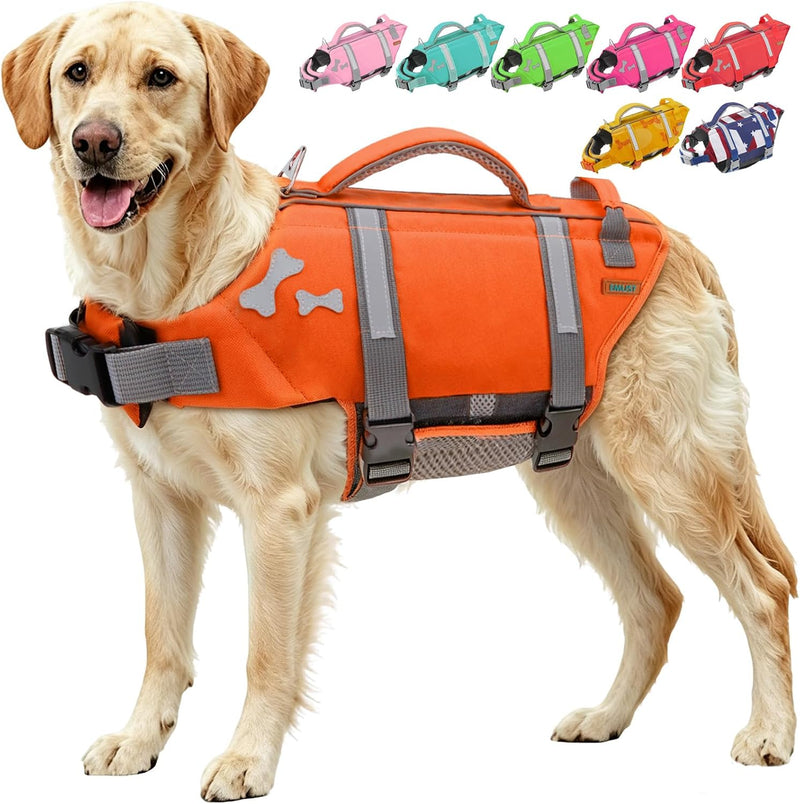 EMUST Dog Life Jacket, Adjustable Sports Style Swim Vests for Boating