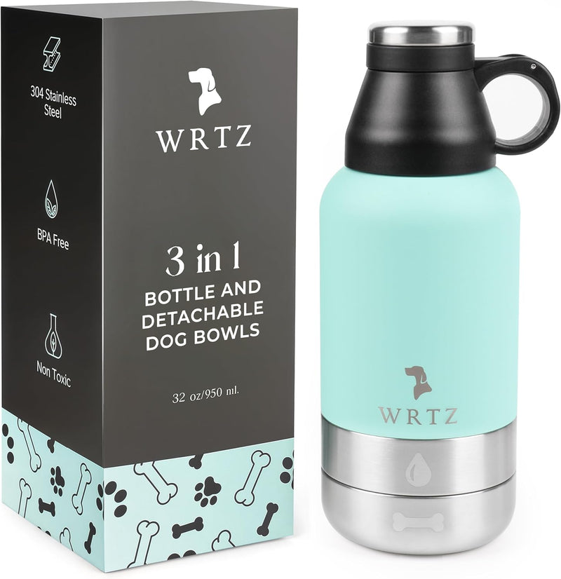 Portable Dog Water Bottle with 2 Removable Water Bowls for Dogs – Leak-Proof Insulated Stainless Steel Dog Water Bottle