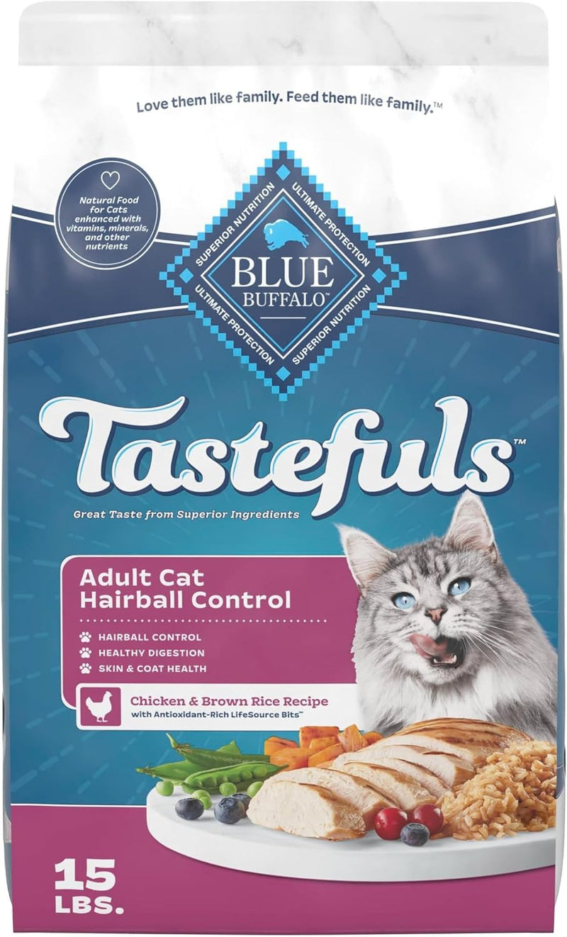 Blue Buffalo Tastefuls Chicken Adult Hairball Control Dry Cat Food, 15 lb