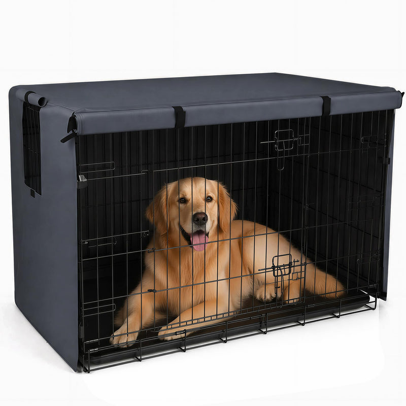 Pawise Dog Crate Cover,Heavy Duty Polyester Dog Kennel Cover for Wire Crates,Windproof & Waterproof Sunshade with Double Door & Roll-Up Windows,Machine Washable, Indoor & Outdoor Use (Grey 48 Inch)