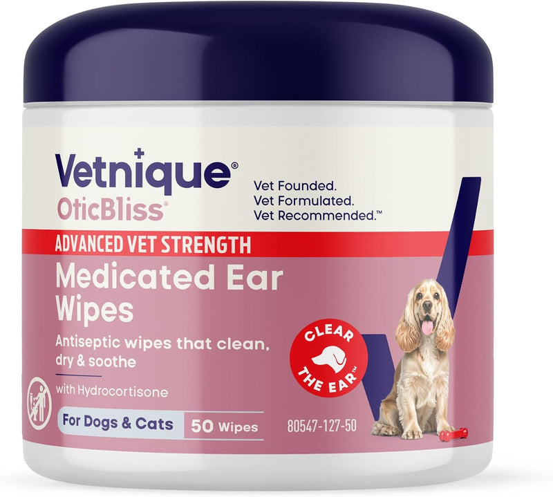 Vetnique Oticbliss Medicated Dog Ear Wipes, Yeast & Ear Infection Treatment