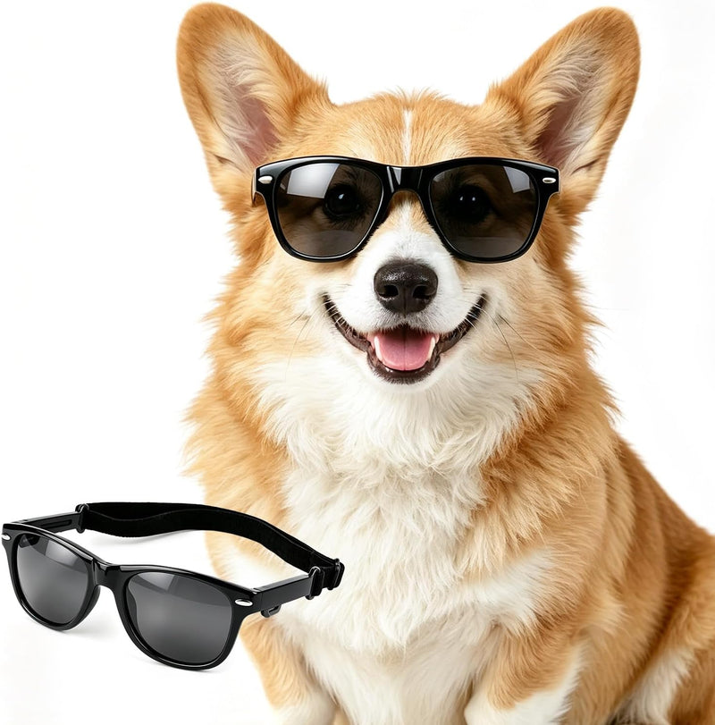 Dog Sunglasses for Medium Breeds, Outdoor UV Protection Pet Glasses with Adjustable Temples & Straps, Medium Dog Sun Gla