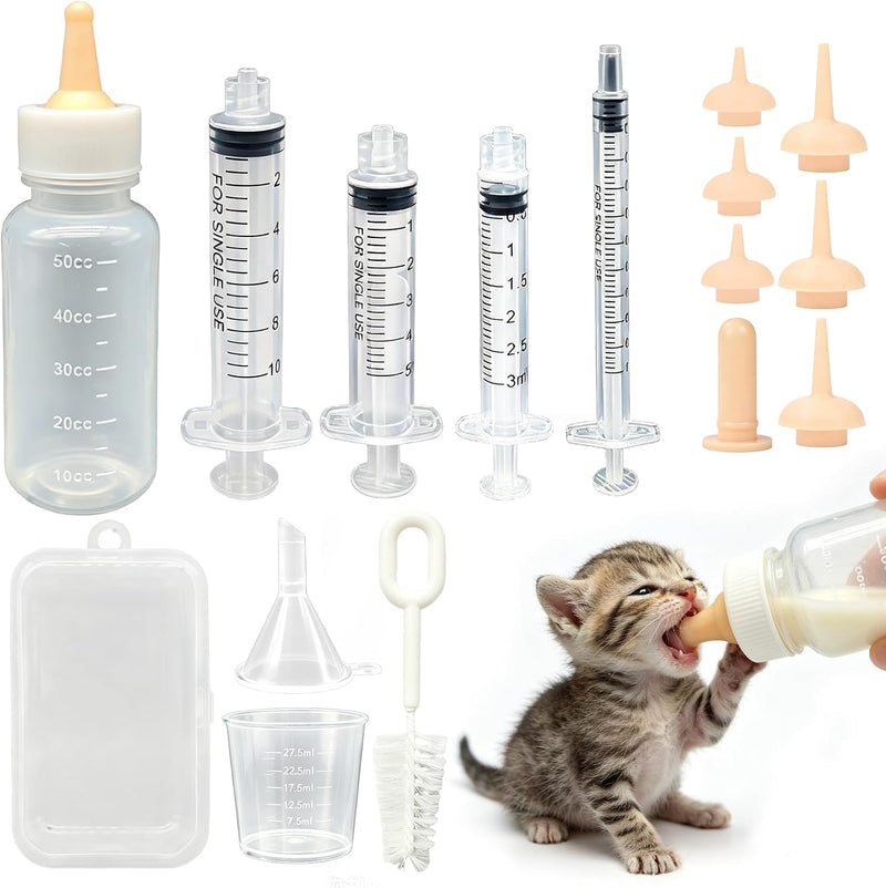 Pet Nursing Kit,Kitten Bottle Feeding Set with Nipples & Syringes,Puppy Silicone Feeding Tools Formula Dispenser Liquid