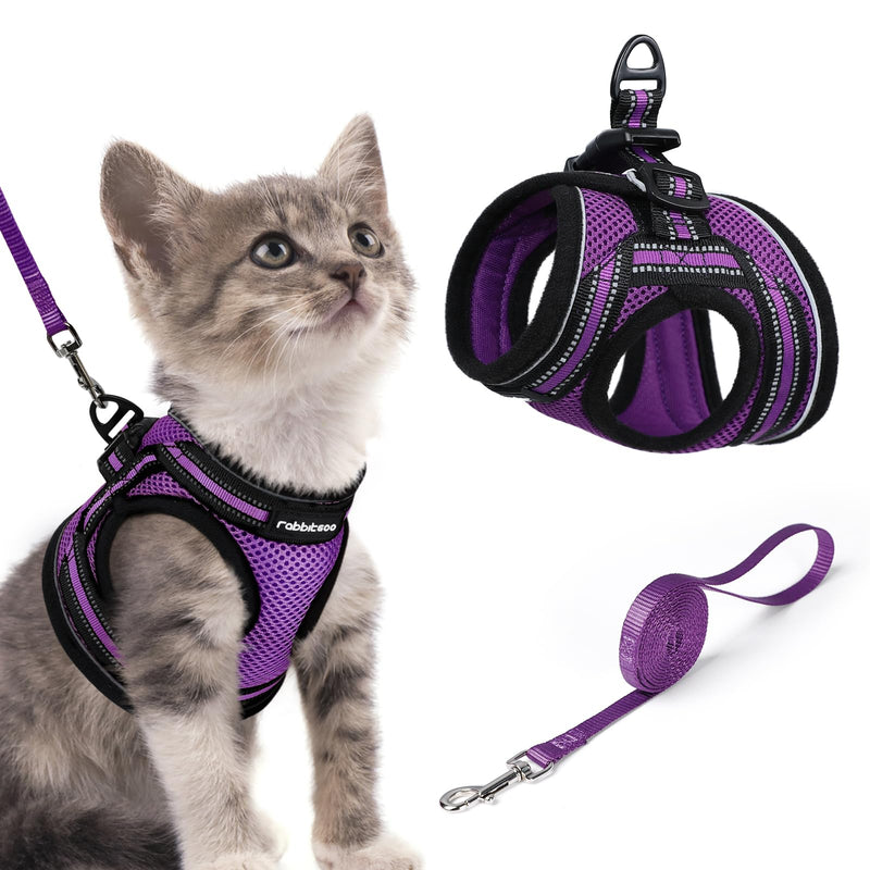rabbitgoo Cat Harness and Leash, Step-in Escape Proof Kitten Harness Set, Soft Comfortable Cat Vest, Easy to Wear and Adjust, Reflective for Safe Outdoor Walking, Purple, Small