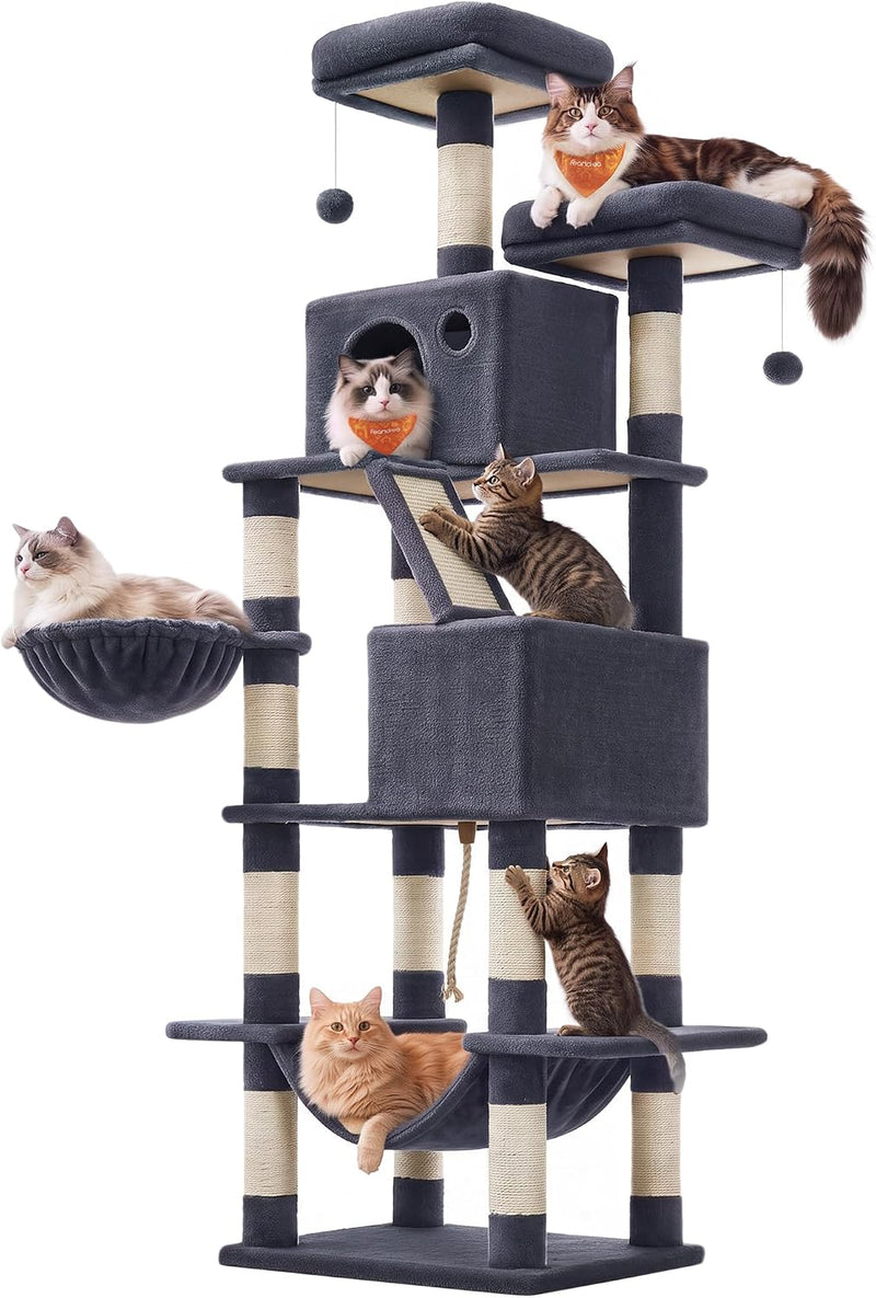 Feandrea Cat Tree, 81.1-Inch Large Cat Tower, Multi-Level Condo