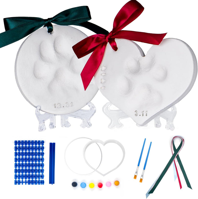 Tubuui Clay Paw Print Kit for Dogs Cats (Makes 2), Pawprint Keepsake Kit,Baby Hand and Footprint Ornament with Clay Impr