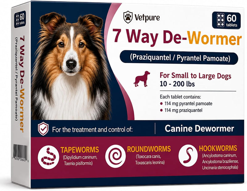 Dog Dewormer Tablets, Broad Spectrum Wormer for Tapeworms, Roundworms & Hookworms, for Small Medium & Large Dogs 10-200