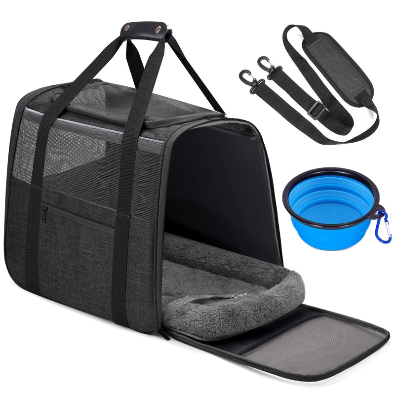 JUNGYOUN Premium Cat Carrier - Pet Carrier for Cat & Small Dogs up to 15lbs - Airline Approved Travel Dog Carrier with Anti-Escape Zippers, Collapsible Travel Bowl & Padded Strap