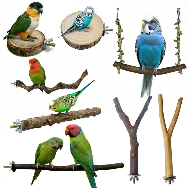 8PCS Natural Bird Perches for Cage, Parakeet Perches Set, Birds Toys, Natural Wood Perch for Small Birds Cages, Bird Cage Accessories, Parrot Stand for Cockatiels,Conure,Lovebird, Budgie Toys