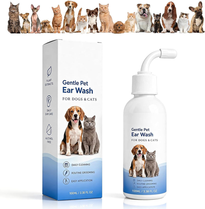 Pet Ear Rinse,Foaming Ear Cleaner for Dogs,Foaming Action Pet Ear Wash Solution with Curved Applicator,Pet Ear Cleaner f