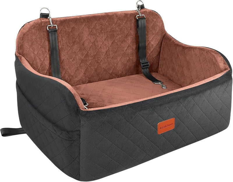 Lealchum Dog Car Seat for Large Size Dog,Soft Fabric Car Dog Bed Filling Memory Foam,2 Clip-On Safety Leashs and 2 Pocke