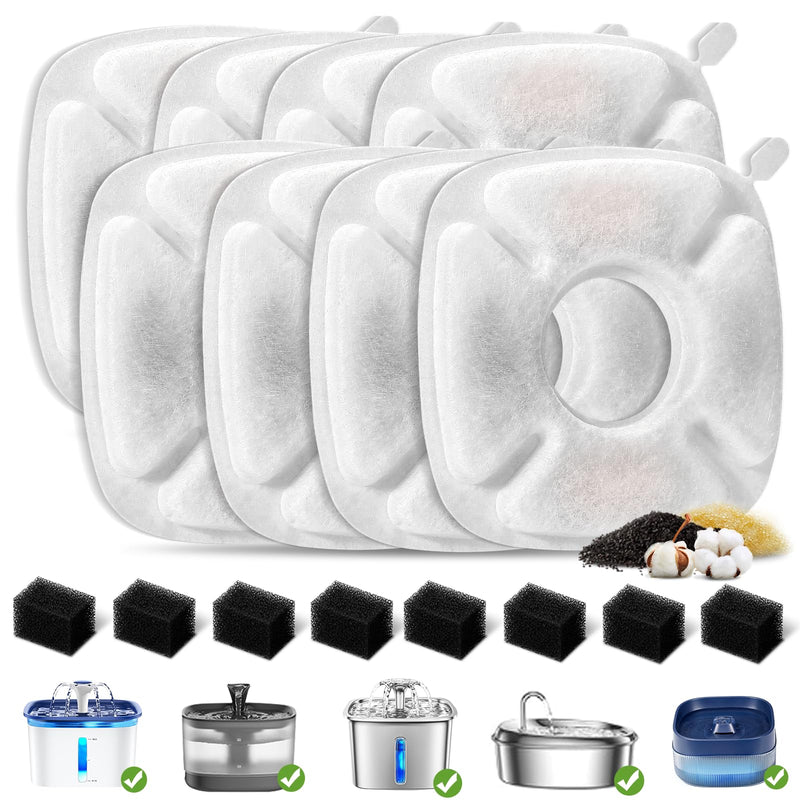(16 Pieces) 8 Pack Replacement Filters & 8 Pack Replacement Pre-Filter Sponges for Veken 95oz/2.8L Bellflower Pet Fountain Cat Water Fountain Dog Water Dispenser
