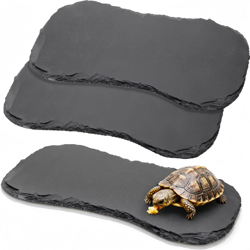 Tlence 3 Pack Reptile Basking Platform, 11''x5.5'' Tortoise Rock Plates, Bearded Dragon Feeding Slate, Lizard Bathing Re