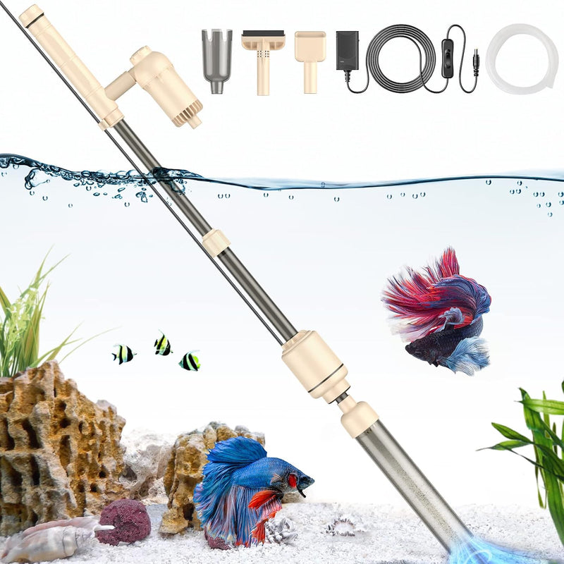 AKKEE Aquarium Vacuum Gravel Cleaner: 18W Gravel Vacuum for Fish Tank with Strong Suction for Automatic Change Water, Re