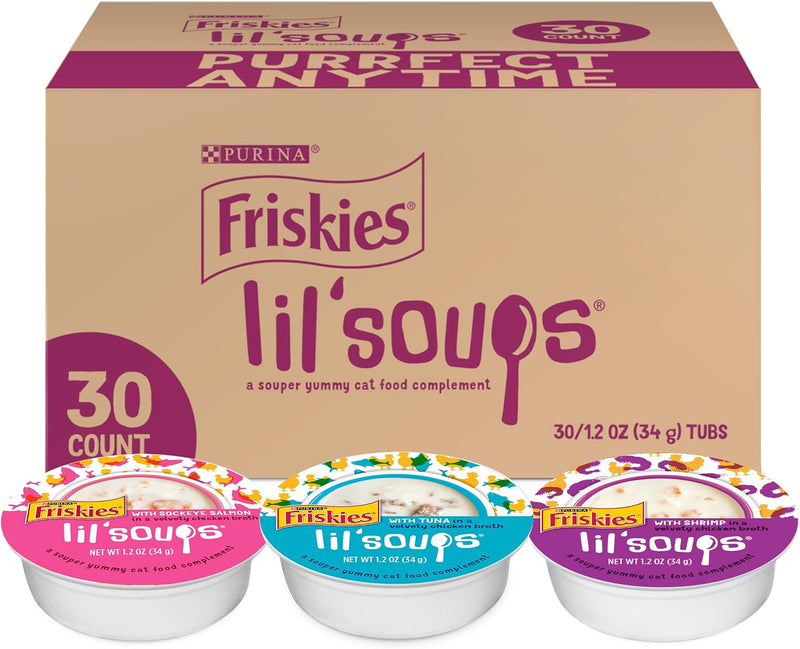 Purina Friskies Lil Soups Topper Variety Pack, 30 Count, 1.2 oz Cups