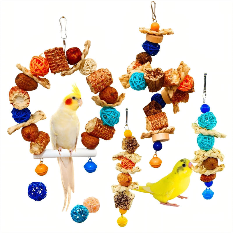 XLpeixin Parakeet Swing Toys,Bird Cage Hanging Chewing Toys,Natural Bird Parrot Foraging Toys for Budgerigar Conure Cockatiel Lovebirds Finches