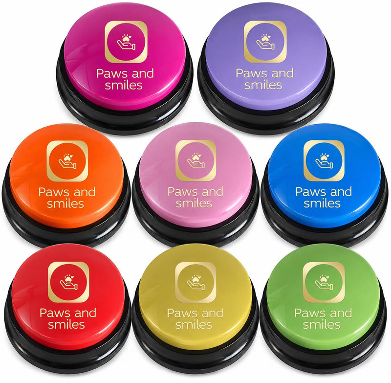 Paws and Smiles Dog Buttons for Communication, 8-Pack Recordable Talking Buttons for Dogs & Cats, 30-Second Voice Dog Training Buttons Starter Set Pet Communication Buzzer Gift