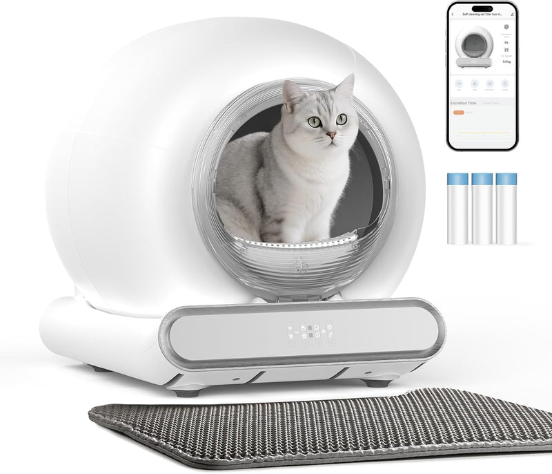 Self Cleaning Litter Box, Integrated Safety Automatic Cat Litter Box Self Cleaning 65L+9L for Multiple Cats, App Control