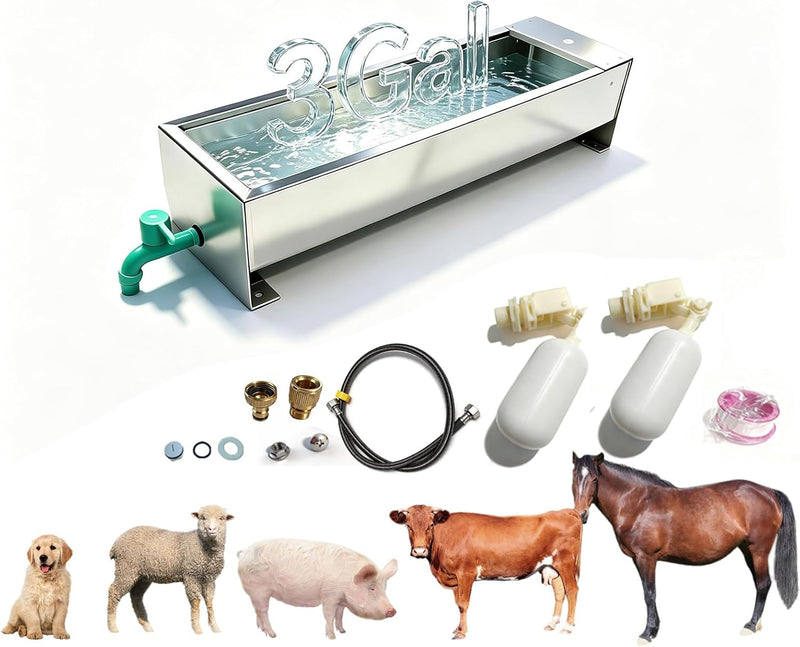 Automatic Livestock Water Trough 3 Gallons/12 Quart Livestock Animal Stainless Steel Automatic Waterer with Float Valve