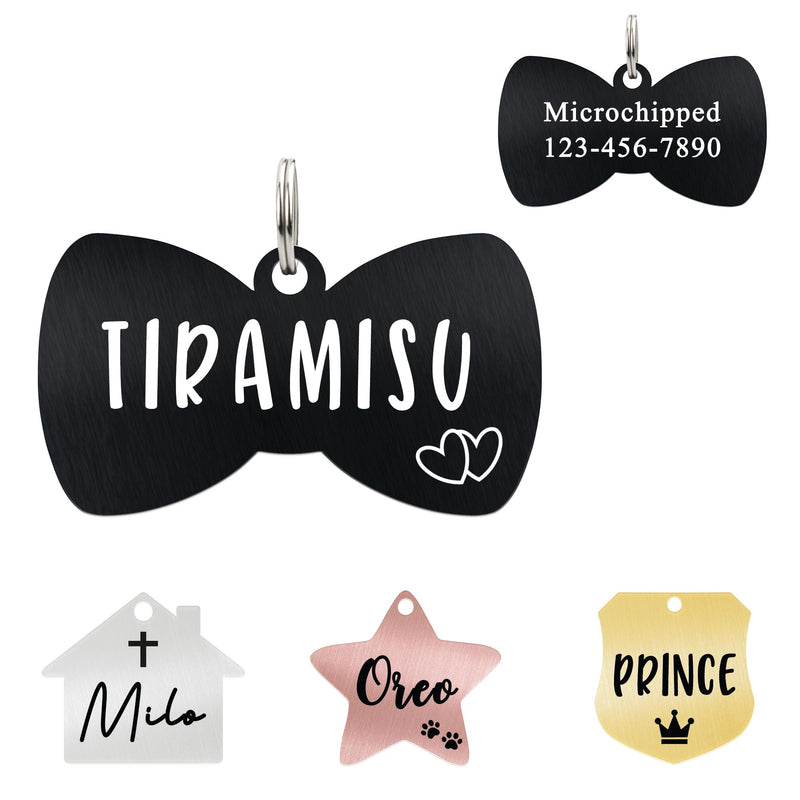 Ultra Joys Cat ID Tag Personalized Pet Tags, Durable Stainless Steel Small Pet Mini Dog Cat Tag Lightweight - Bowtie Tag in Black