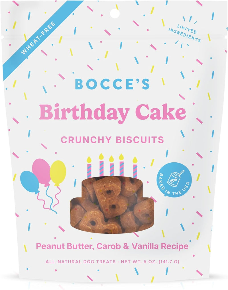 Bocce's Bakery Birthday Cake Flavor Crunchy Biscuits Dog Treats, 5 oz