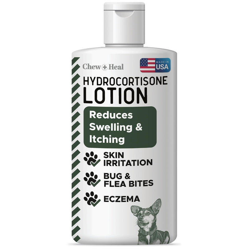 Chew + Heal Labs Hydrocortisone Lotion for Dogs - 4 oz Anti Itch Cream for Irritated Skin, Flea Bites, Itching, and More - Made in the USA