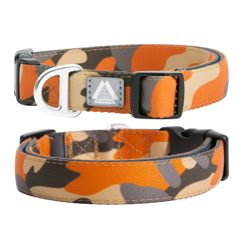 JC HOUSE Soft Padded Dog Collar, Neck 16’’-25’’, Adjustable Heavy Duty Collar with 3M Reflective Logo for Medium, Large Dogs, Camo Orange, L