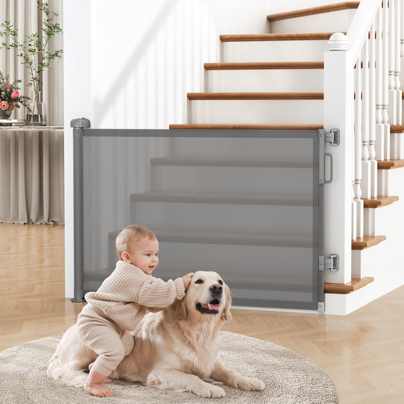 Cideny Retractable Baby Gate for Stairs & Doorways, Mesh Dog Gate Indoor Outdoor, Extends to 55