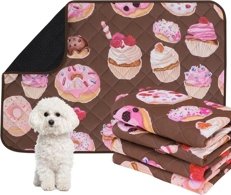 IEUUMLER Washable Pee Pads for Dogs, 2 Pack Cake Pattern Reusable Waterproof Puppy Potty Pads, Non-Slip Absorbent Pet Tr