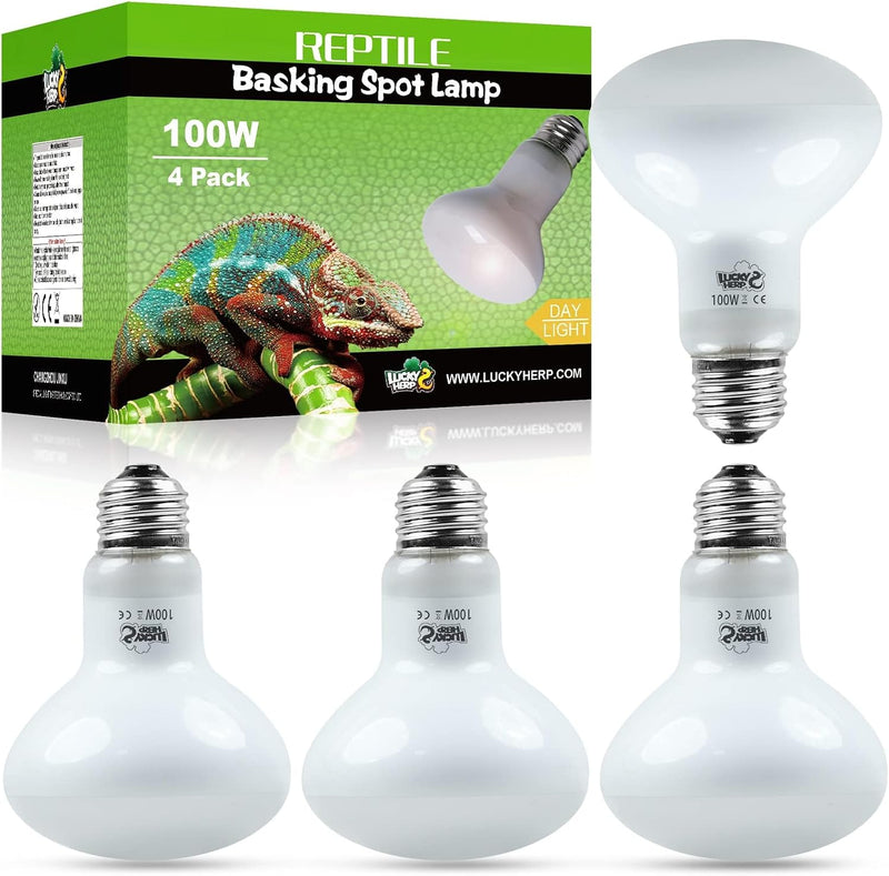 LUCKY HERP 4 Pack 100W Reptile Heat Lamp Bulb (2nd Gen), Amphibian Basking Light Bulb, Reptile Daylight Bulb for Turtle,