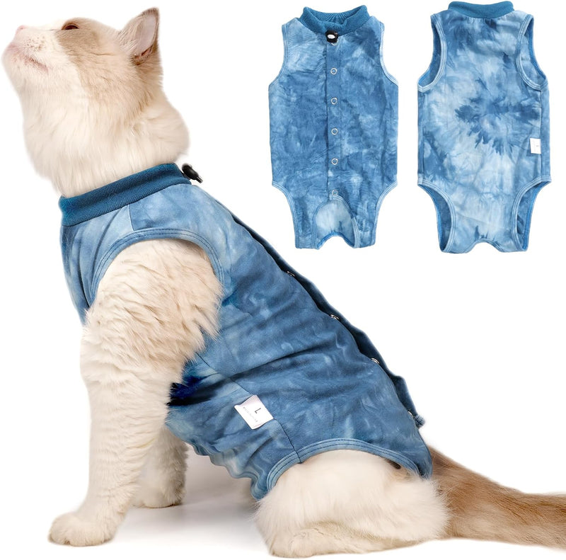 Cat Recovery Suit for Male and Female Surgical Post Surgery Soft Cone Onesie Tie Dye Cats Shirt Clothes Neuter Licking P