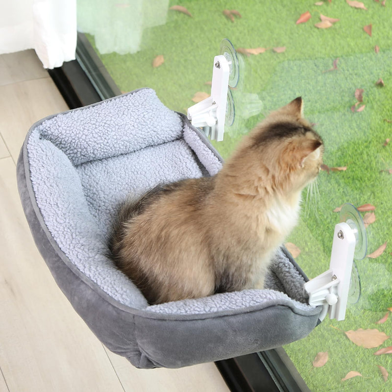 Zakkart Foldable Cat Hammock for Window with Bolster - Cordless, Fold-Up, Three-Side Bolstered Machine Washable Fluffy B