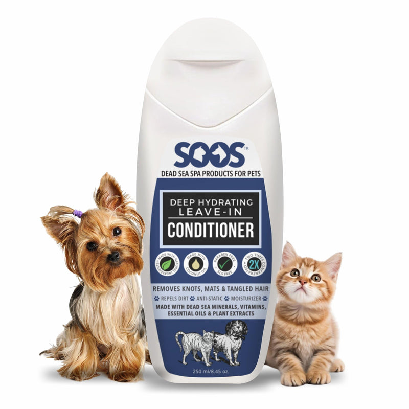 Soos Pets Deep Hydrating Leave-in Conditioner for Dogs and Cats | Natural Dead Sea Minerals & Vitamins | Skin Moisturizer, Polish Deeply, Enhance Coat Shine & Softness - 250ml