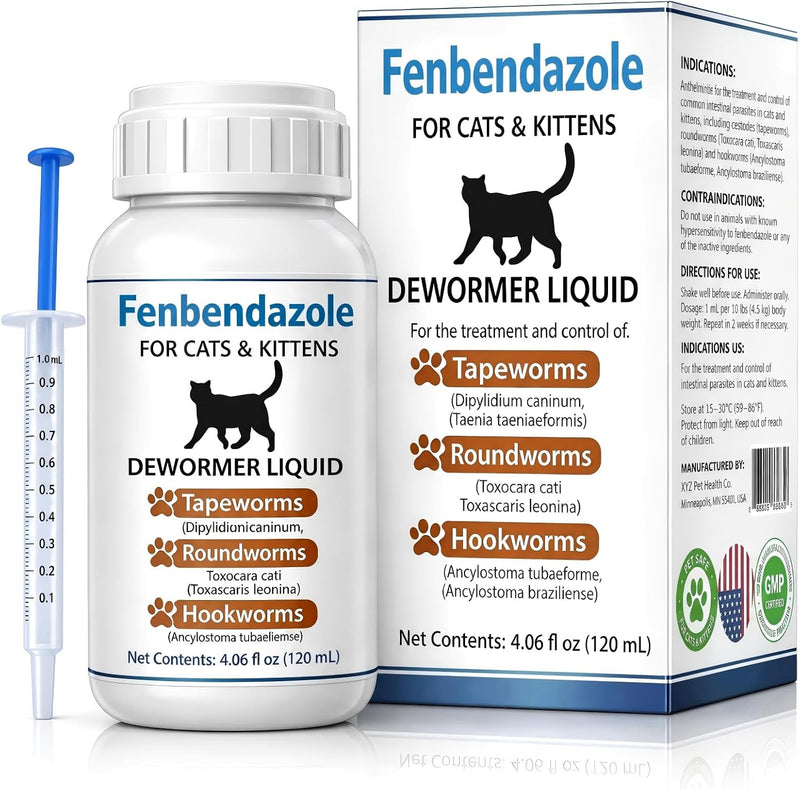 Cat Dogs Dewormer for Cats Dogs – Fenbendazole Liquid Broad Spectrum Wormer for Tapeworms, Roundworms & Hookworms,120 ML (4.2 Fl Oz)