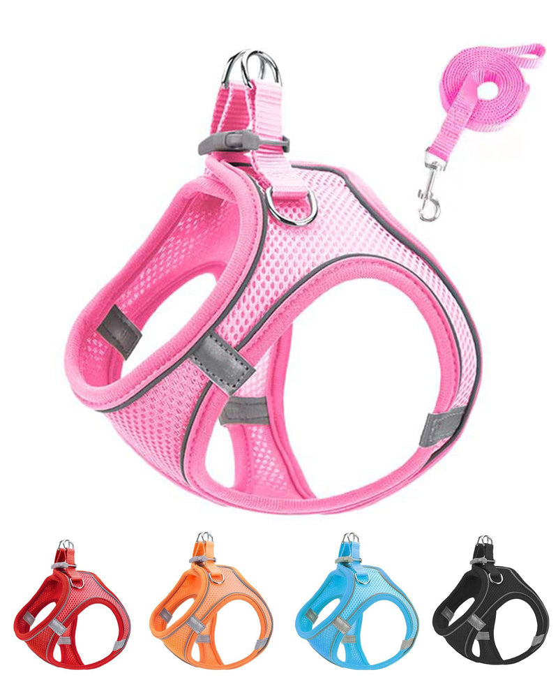 JUFOO XXXS Pink Soft Mesh Dog Harness and Leash Set,No Escape Puppy Harnesses for Training Walking, Reflective Adjustable Puppy Vest for Small Medium Dogs, Cats (Pink, XXXS)