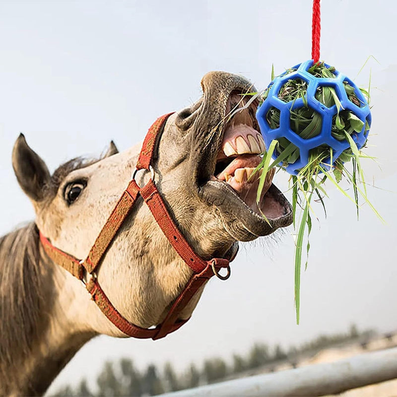 Blue Hanging Horse Treat Ball – Durable TPR Hay Feeder Toy for Horses, Slow Feeding Boredom Breaker Ball for Stable & Pa