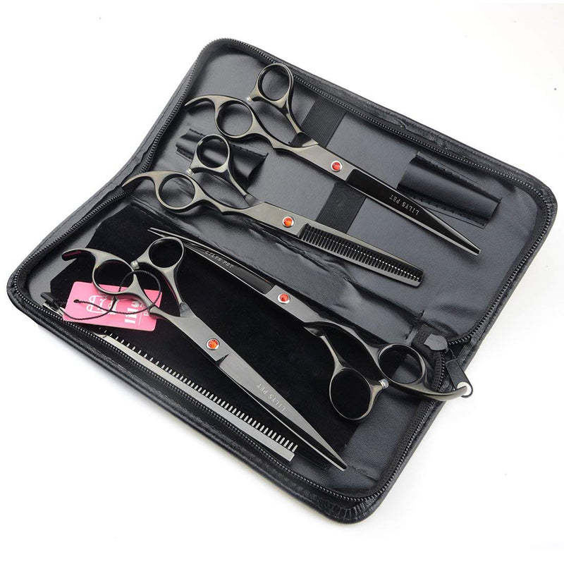 LILYS PET Professional PET DOG Grooming Coated Titanium scissors suit Cutting&Curved&Thinning shears (7.0 inches, Black)…