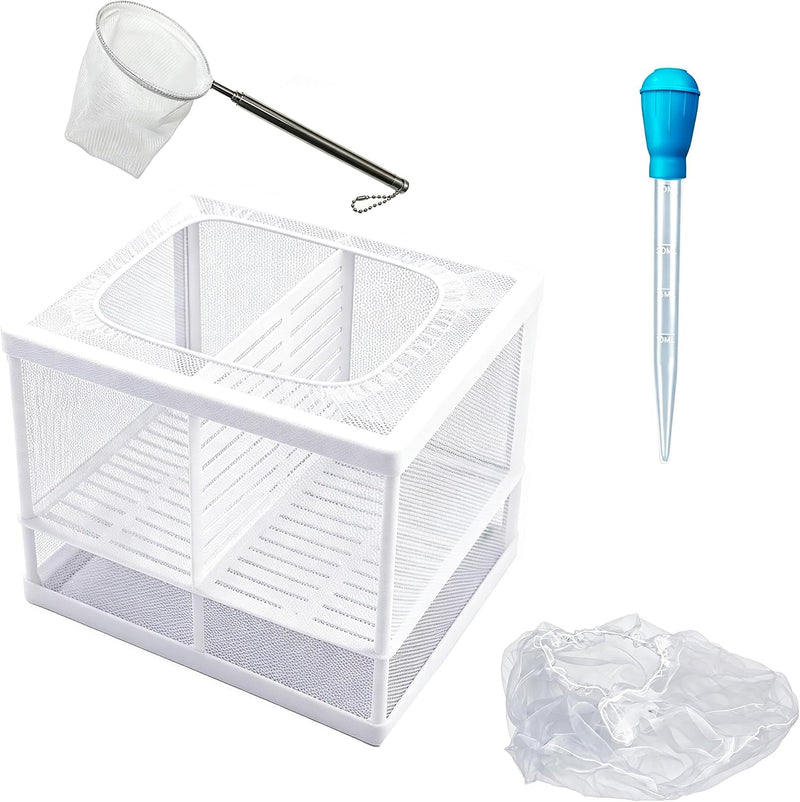 4IN1 Small Fish Breeder Box w/Mesh, Scoop & Siphon Guppy Betta
