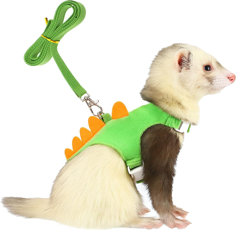 Ferret Harness and Leash Set Small Animals Vest Harness with Safe Bell Dinosaur Shaped Leash Set for Baby Rabbit Guinea