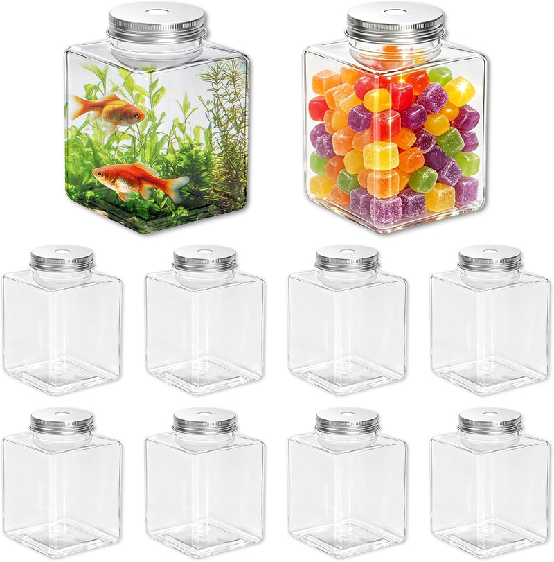 10 Pack Plastic Fish Bowls with Lids, 17oz Small Clear Fish Tank