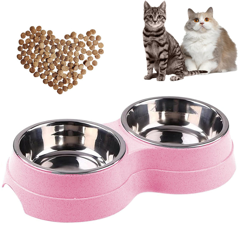 AKEISHE Double Cat Food Bowl -Stainless Steel Bowls with Easy-to-Clean Detachable Design, Non-Slip Base, Pet Feeder for Kittens and Medium Cats (Pink)