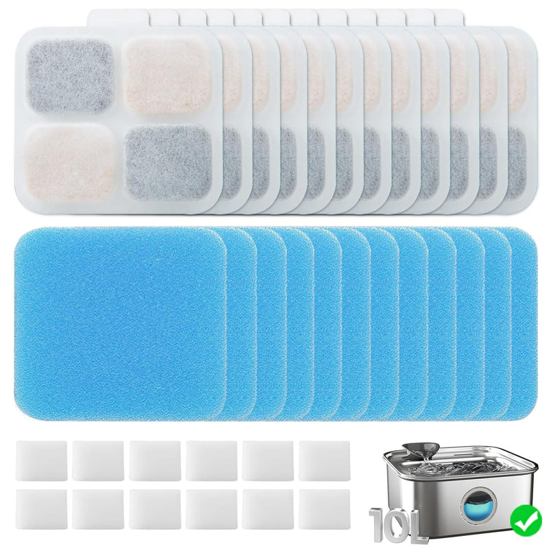 16 Set Replacement Filters for Oneisall PW07SAU 10L/2.64Gal Stainless Steel Dog Water Fountain, Includes 16 Filters & 16Pre-Filters & 16 Pump Sponges